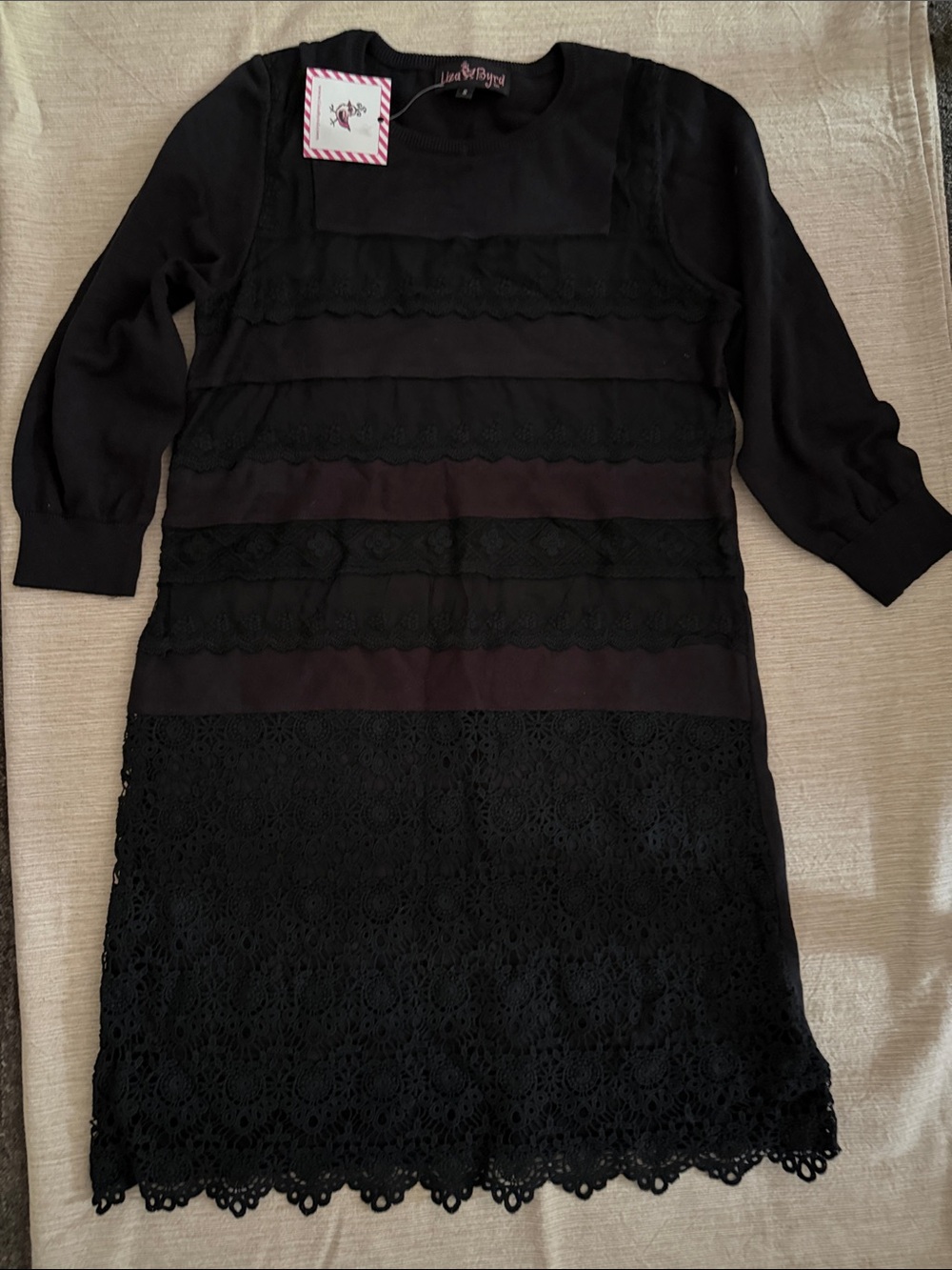 Liza Byrd Black Lace-Trim Mini sweater Dress